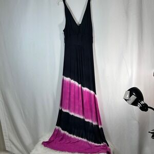 Loveappella Womens Black Pink Tie Dye V-Neck Maxi Dress WS2797-TD1 Small